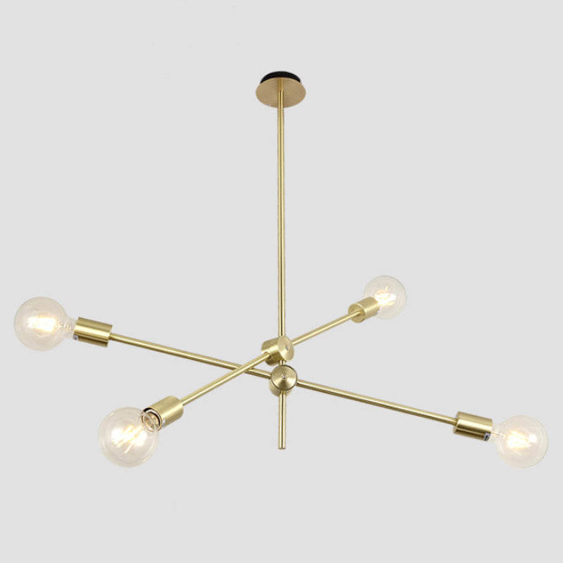 Postmodern Geometric Lines Chandelier Lamp Metal Bedroom Hanging Light in Gold with Transparent Glass Shade