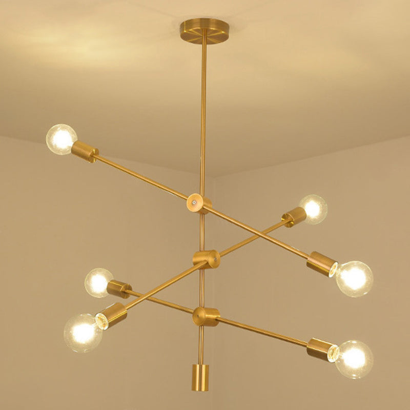 Postmodern Geometric Lines Chandelier Lamp Metal Bedroom Hanging Light in Gold with Transparent Glass Shade