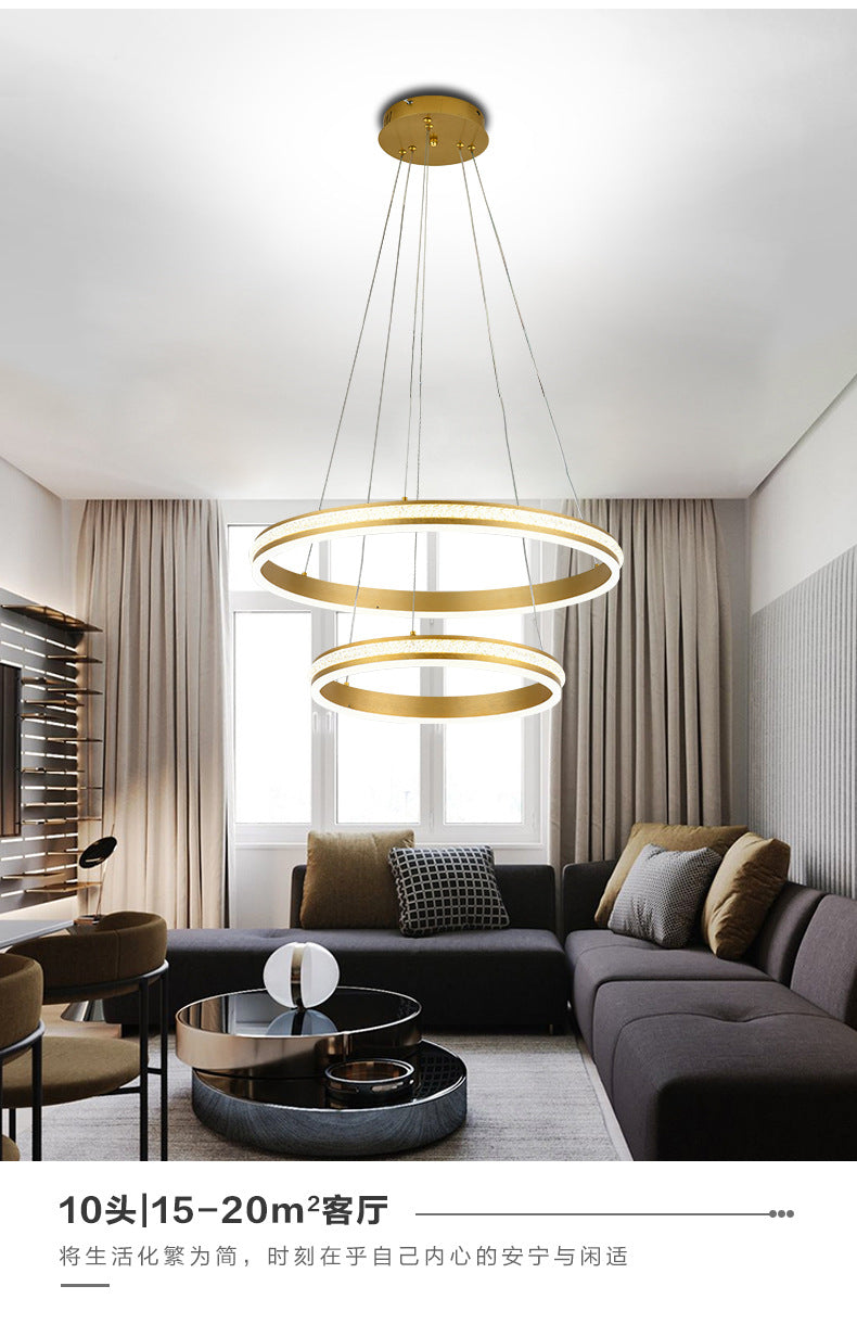 16"+24" Diameter 2-Tiered Ring LED Chandelier Aluminum Gold LED Hanging Pendant Light with Diamond Stripes Acrylic Shade