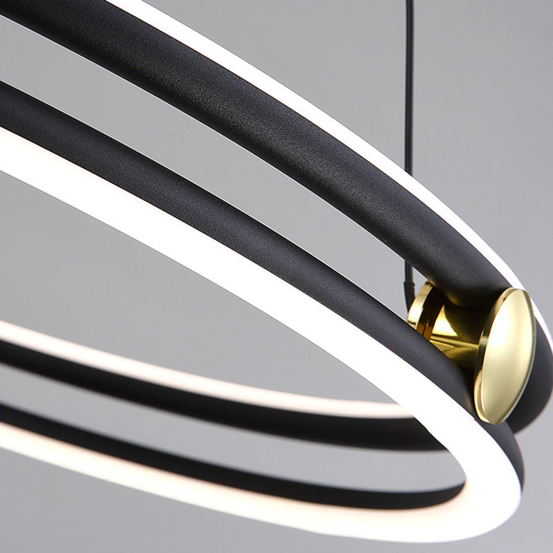 Hohlringform hängende Kronleuchter leichte moderne mehrstufige schwarze Pendellampe mit gefrostetem Silikonschatten