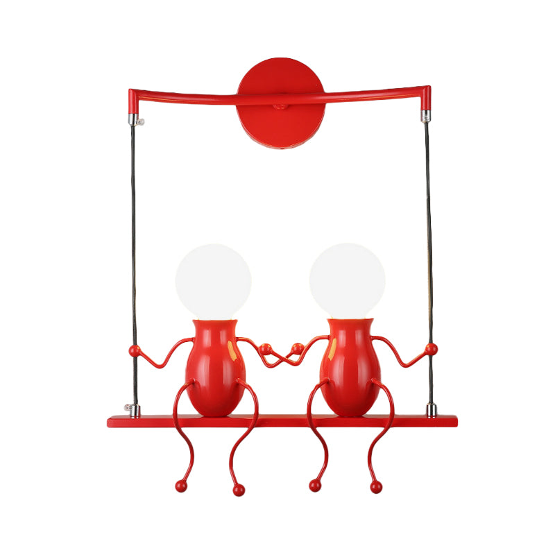 Zwart/wit/rode kleine mensen SCONCE LICHT METAL Kids 2 Lichten Wandverlichtingsarmatuur voor woonkamer