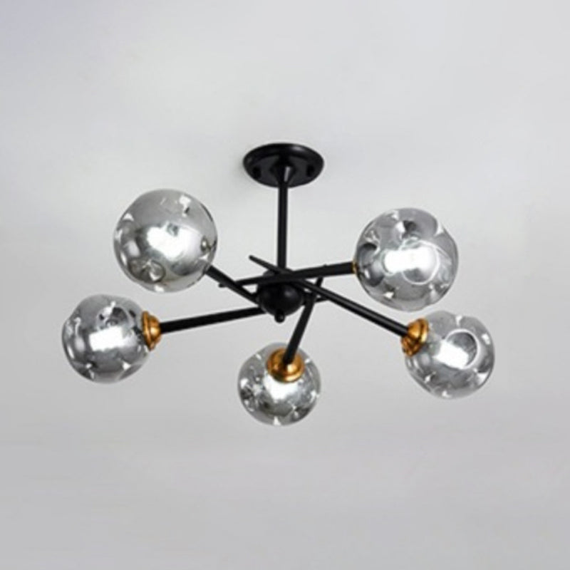 Multi Light Glass Ball Chandelier Light Black Wrought Iron Lamp Body Modern Chic Hanging Light for Living Room