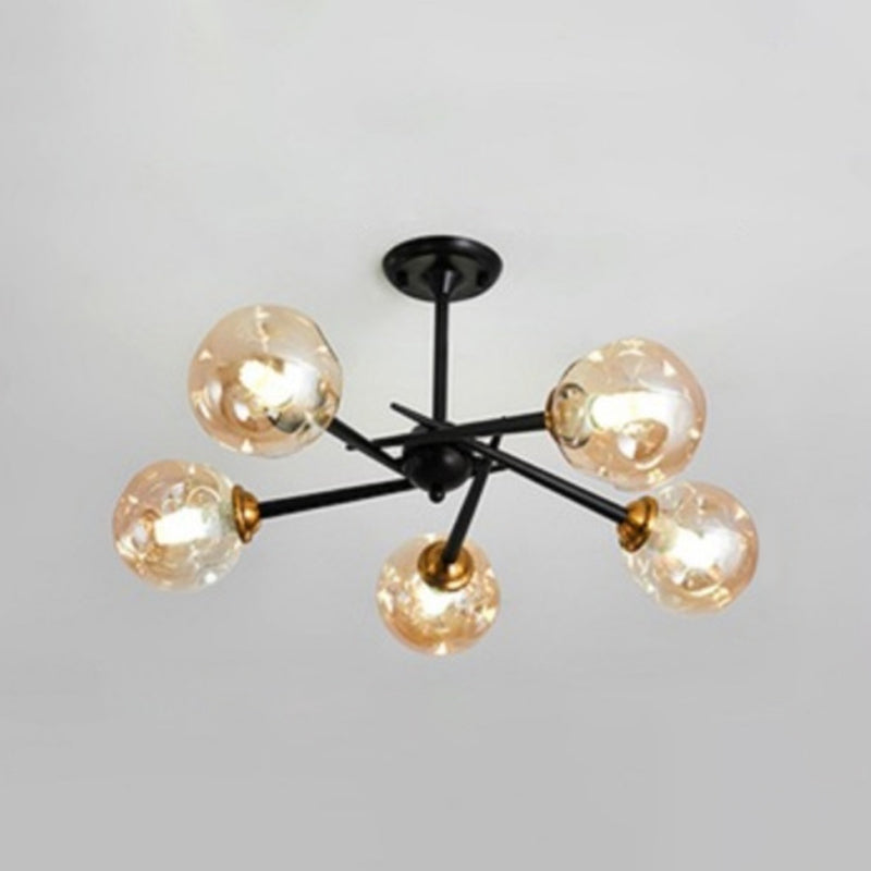 Multi Light Glass Ball Chandelier Light Black Wrought Iron Lamp Body Modern Chic Hanging Light for Living Room