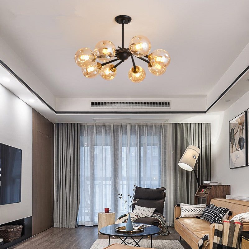 Multi Light Glass Ball Chandelier Light Black Wrought Iron Lamp Body Modern Chic Hanging Light for Living Room