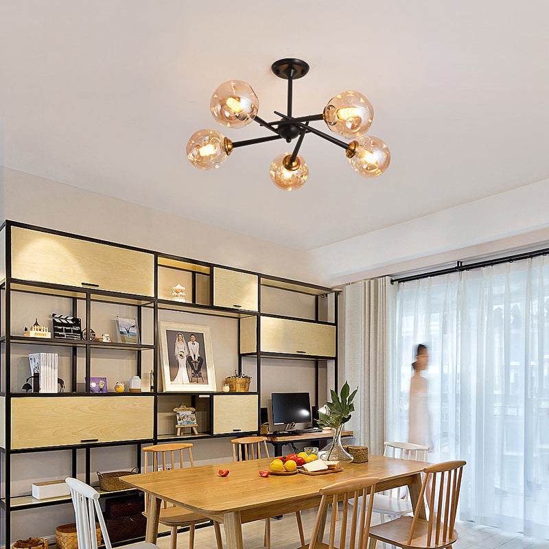 Multi Light Glass Ball Chandelier Light Black Wrought Iron Lamp Body Modern Chic Hanging Light for Living Room