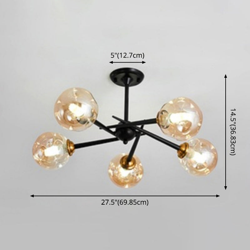 Multi Light Glass Ball Chandelier Light Black Wrought Iron Lamp Body Modern Chic Hanging Light for Living Room