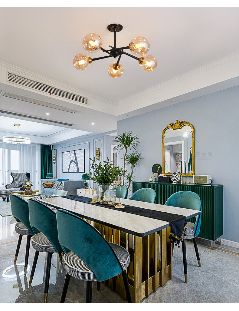 Multi Light Glass Ball Chandelier Light Black Wrought Iron Lamp Body Modern Chic Hanging Light for Living Room