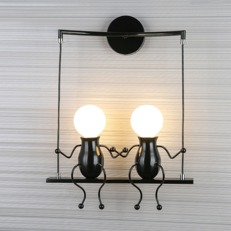 Zwart/wit/rode kleine mensen SCONCE LICHT METAL Kids 2 Lichten Wandverlichtingsarmatuur voor woonkamer