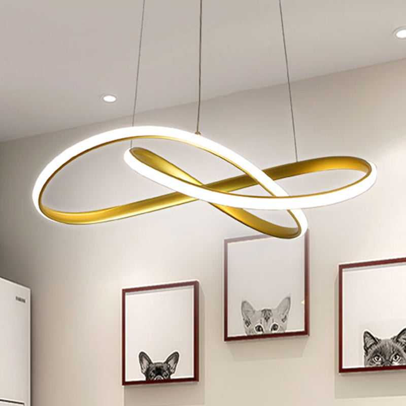 Modern Minimalist Style LED Line Chandelier White Acrylic Shade Aluminum Irregular Curved Hanging Light for Dining Room