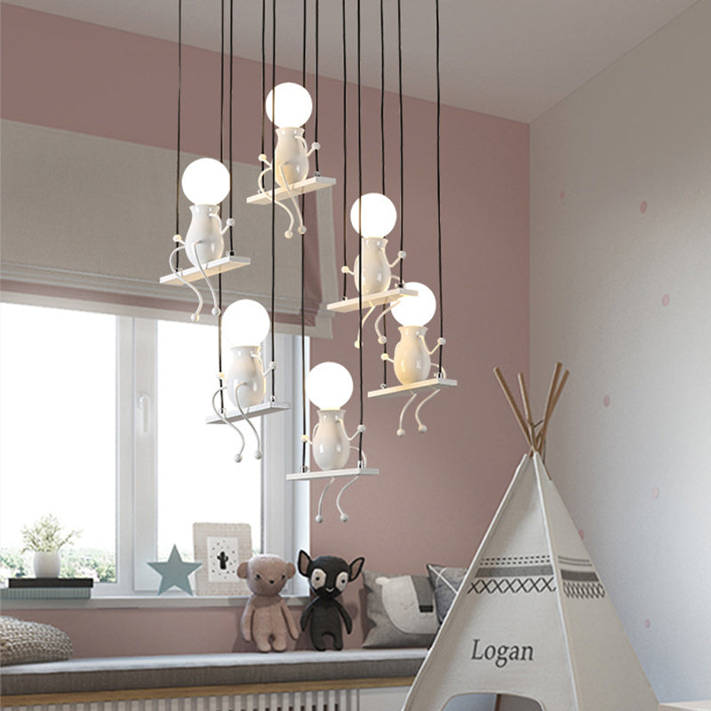 6/8 Heads People Pendant Lighting Metal Kids Hanging Ceiling Light in White for Children