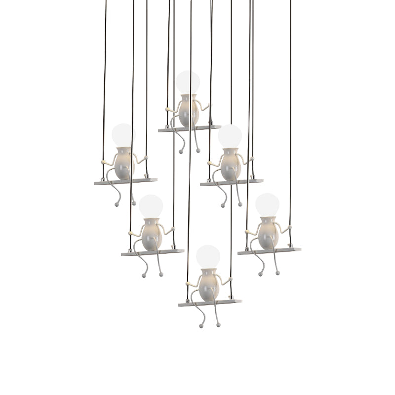 6/8 Heads People Pendant Lighting Metal Kids Hanging Ceiling Light in White for Children