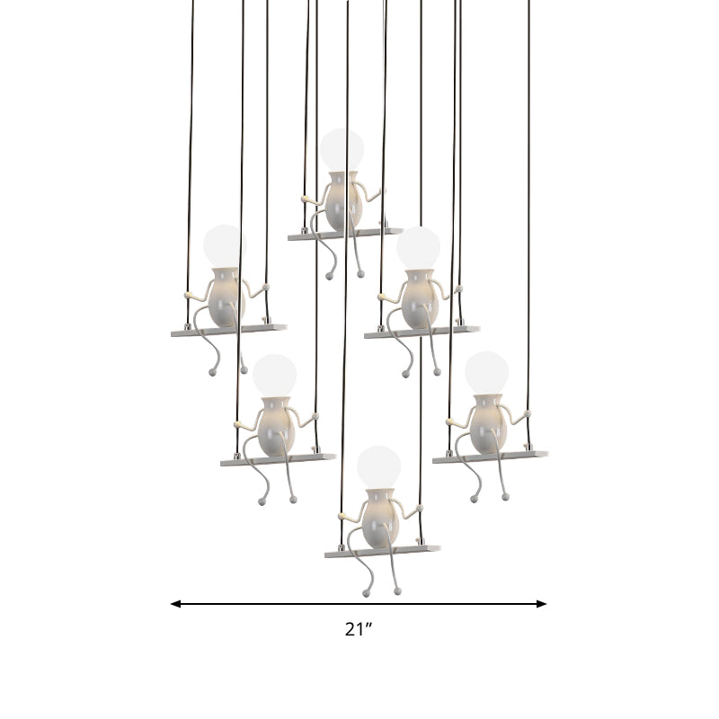 6/8 Heads People Pendant Lighting Metal Kids Hanging Ceiling Light in White for Children