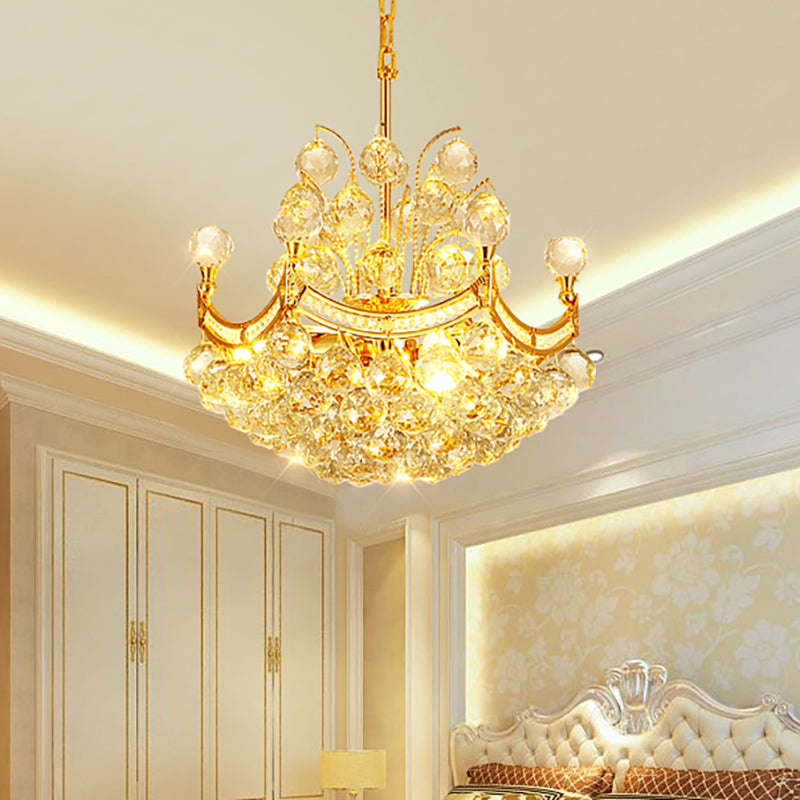 Clear Crystal Ball Chandelier Lighting Vintage Stylish 4 Lights Ceiling Pendant Light in Gold for Dining Room