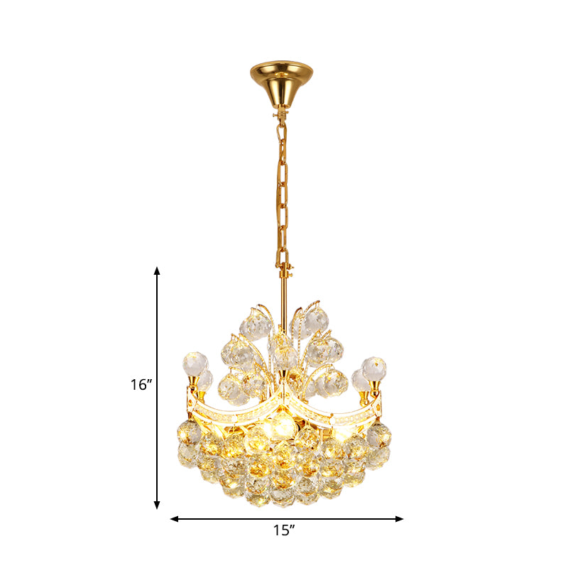 Clear Crystal Ball Chandelier Lighting Vintage Stylish 4 Lights Ceiling Pendant Light in Gold for Dining Room