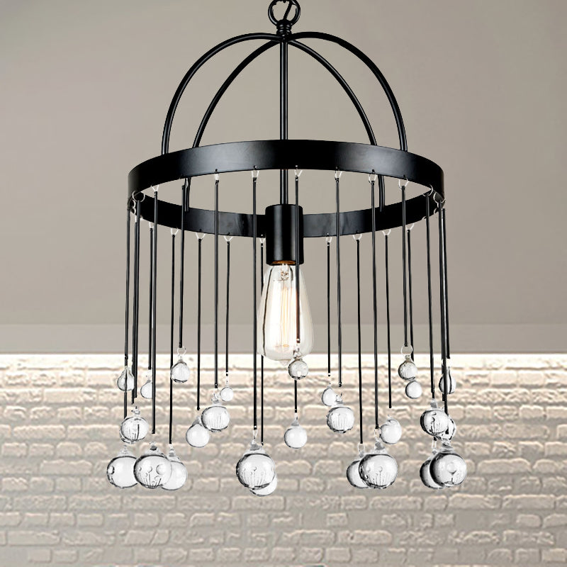 Lámpara de suspensión de estilo industrial de colgante colgante de anillo de 1 luces con bola de cristal deco en negro