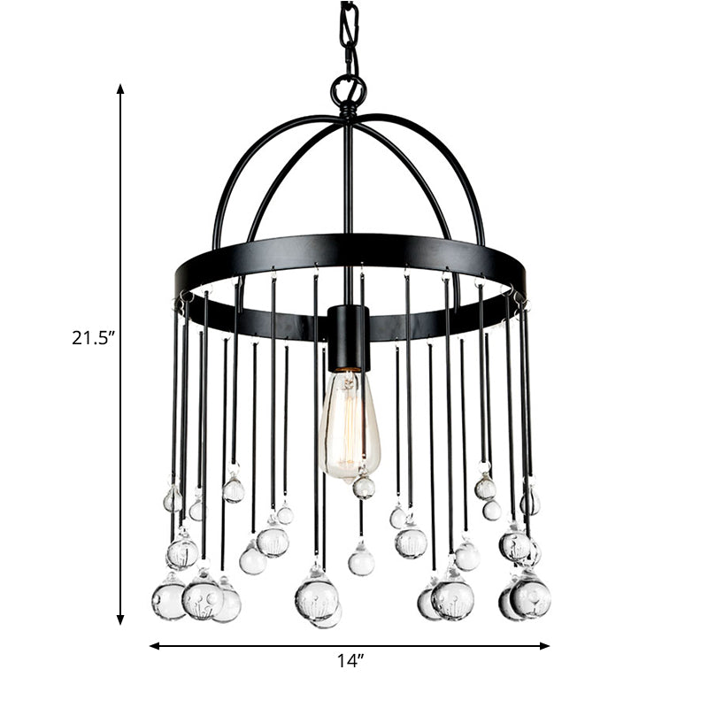 Lámpara de suspensión de estilo industrial de colgante colgante de anillo de 1 luces con bola de cristal deco en negro