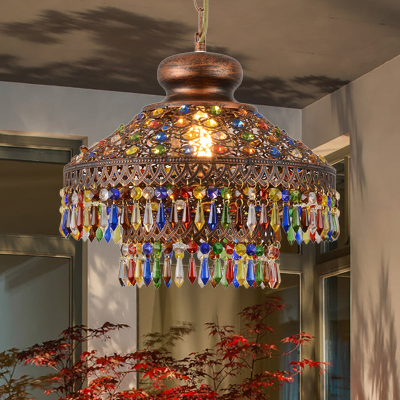 Bohemia Domed Pendant Light Fixture Crystal 1/3 Lights Suspension Light in Copper for Restaurant