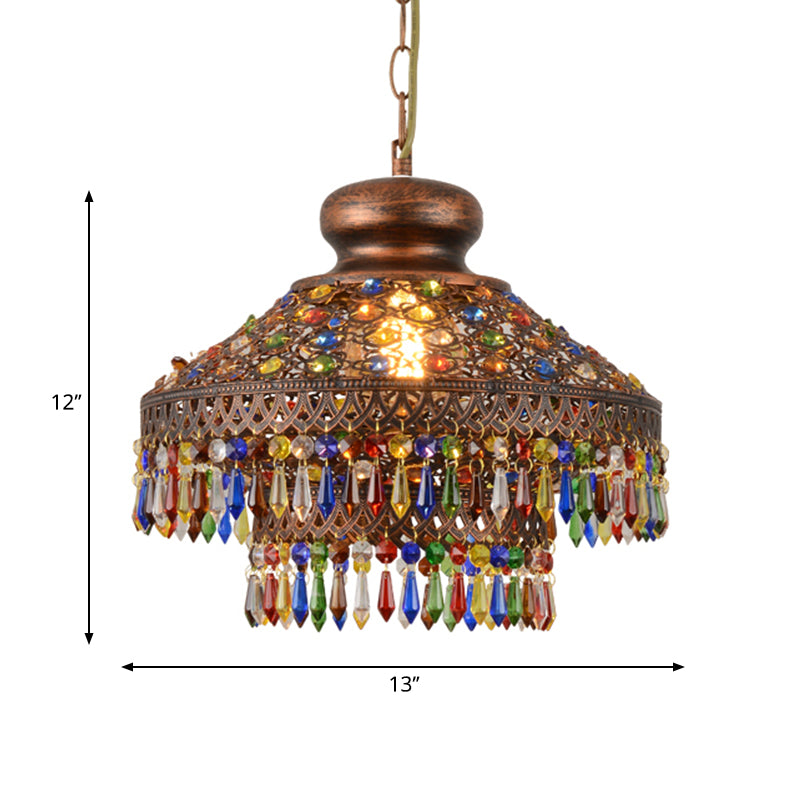 Bohemia Domed Pendant Light Fixture Crystal 1/3 Lights Suspension Light in Copper for Restaurant
