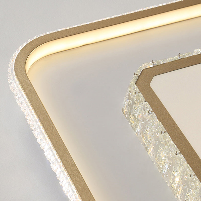 2-Tier Crystal LED Flush Light Minimalist Golden Ceiling Mount Lamp in Geometric Shape