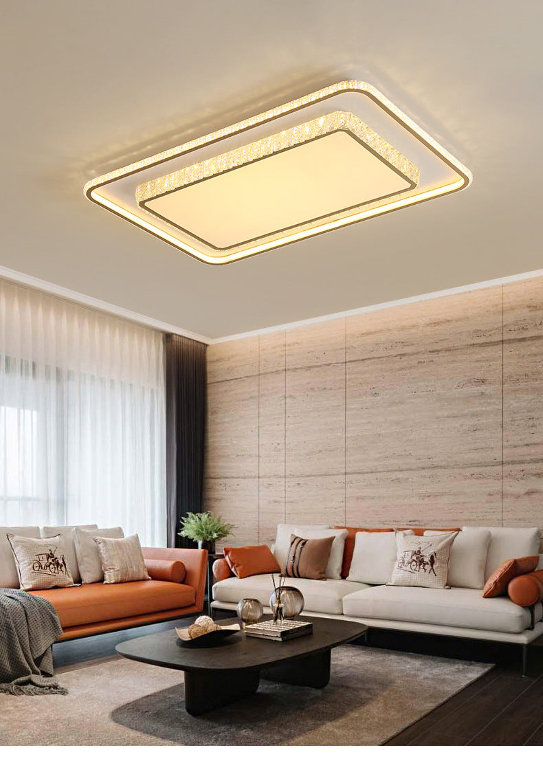 2-Tier Crystal LED Flush Light Minimalist Golden Ceiling Mount Lamp in Geometric Shape