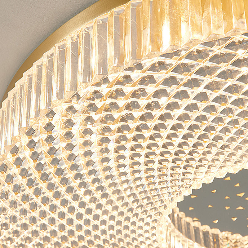 Circular Bedroom Flush Ceiling Light Lattice Crystal Minimalist LED Flush Mount Fixture in Brass