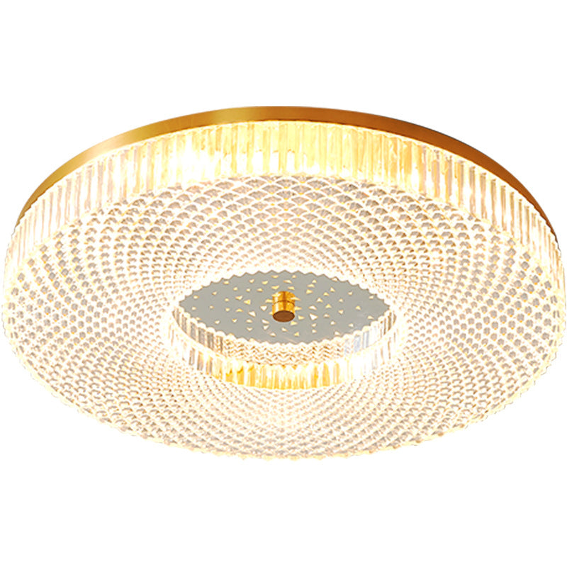 Circular Bedroom Flush Ceiling Light Lattice Crystal Minimalist LED Flush Mount Fixture in Brass