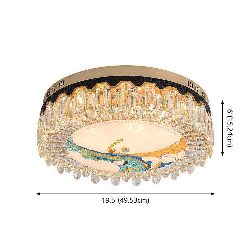 Creative Modern Drum Flush Mount Lamp Crystal Block Bedroom LED Ceiling Light in Brass