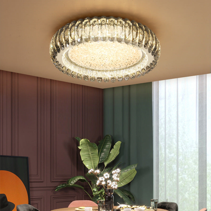 Donut Shaped Flush Light Fixture Minimalist Crystal Chrome LED Ceiling Light for Bedroom