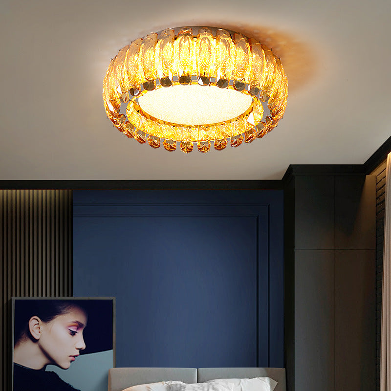 Donut Shaped Flush Light Fixture Minimalist Crystal Chrome LED Ceiling Light for Bedroom