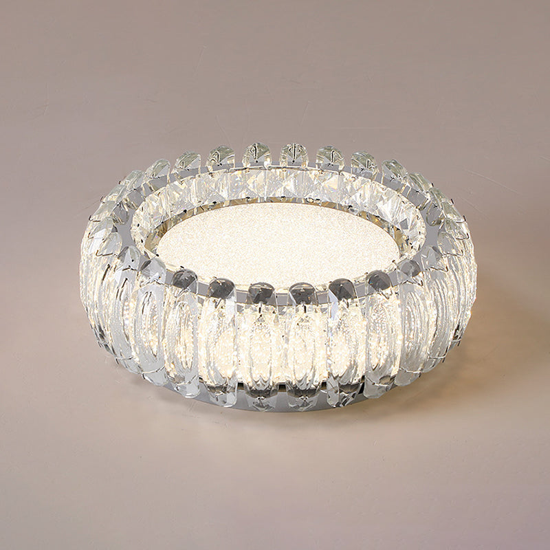 Donut Shaped Flush Light Fixture Minimalist Crystal Chrome LED Ceiling Light for Bedroom