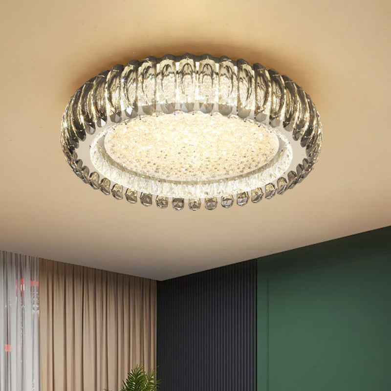 Donut Shaped Flush Light Fixture Minimalist Crystal Chrome LED Ceiling Light for Bedroom
