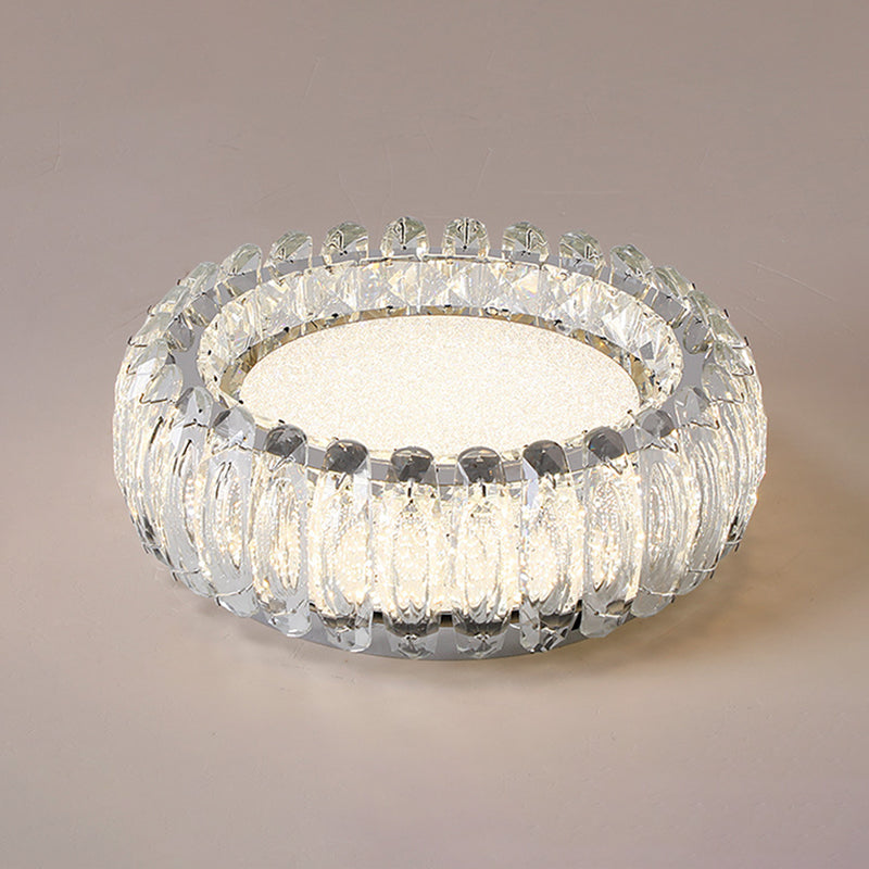 Donut Shaped Flush Light Fixture Minimalist Crystal Chrome LED Ceiling Light for Bedroom