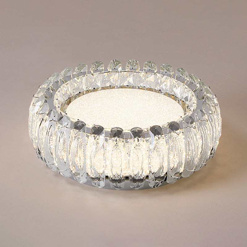 Donut Shaped Flush Light Fixture Minimalist Crystal Chrome LED Ceiling Light for Bedroom