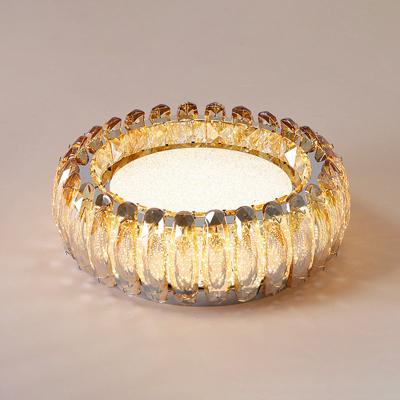 Donut Shaped Flush Light Fixture Minimalist Crystal Chrome LED Ceiling Light for Bedroom