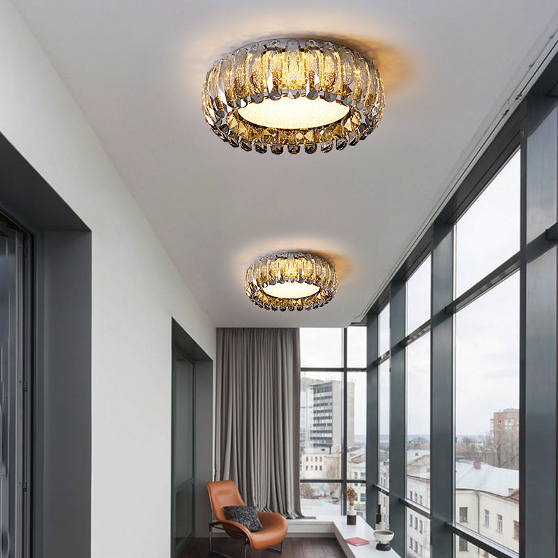 Donut Shaped Flush Light Fixture Minimalist Crystal Chrome LED Ceiling Light for Bedroom
