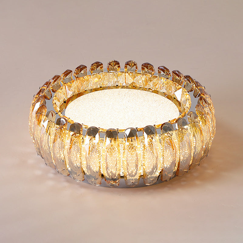 Donut Shaped Flush Light Fixture Minimalist Crystal Chrome LED Ceiling Light for Bedroom