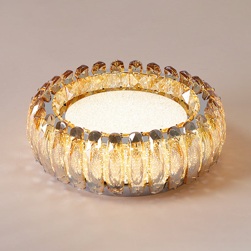 Donut Shaped Flush Light Fixture Minimalist Crystal Chrome LED Ceiling Light for Bedroom