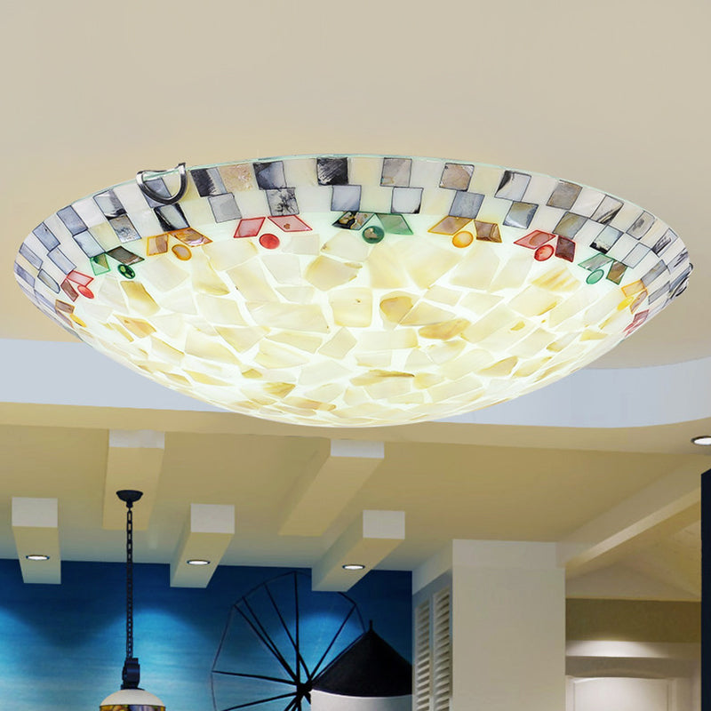 Beige Bowl Flush Mount Lamp Tiffany Mosaics Glass Flush Mount Ceiling Light for Bedroom