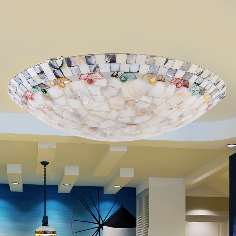 Beige Bowl Flush Mount Lamp Tiffany Mosaics Glass Flush Mount Ceiling Light for Bedroom