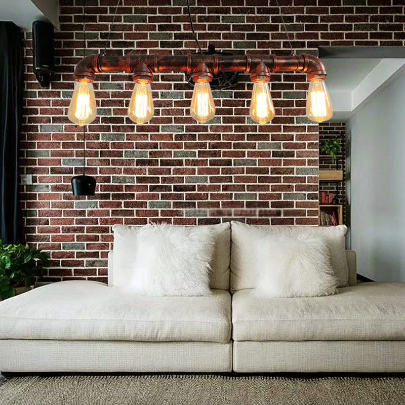 Metal Rust Island Lighting Fixture Water Pipe Industrial Chandelier Light Fixture