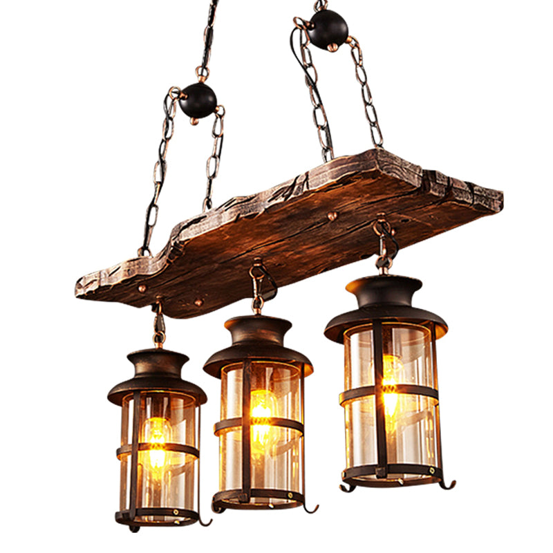 Rectangle Wood Chandelier Pendant Light Industrial Bar Ceiling Hanging Light Fixture in Black