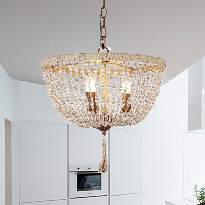Lámpara de tazón de estilo lodge lámpara de cristal transparente 3 luces 3 luces colgantes colgantes con detalle de cuerda en marrón