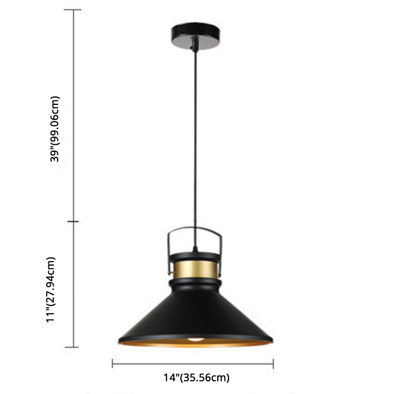 Industrial Style Cone Shaped Pendant Lighting Metal Hanging Pendant Light in Black