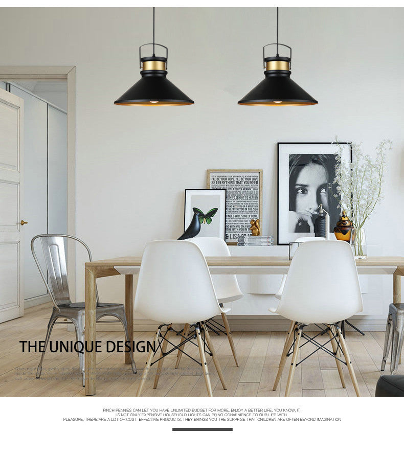 Industrial Style Cone Shaped Pendant Lighting Metal Hanging Pendant Light in Black