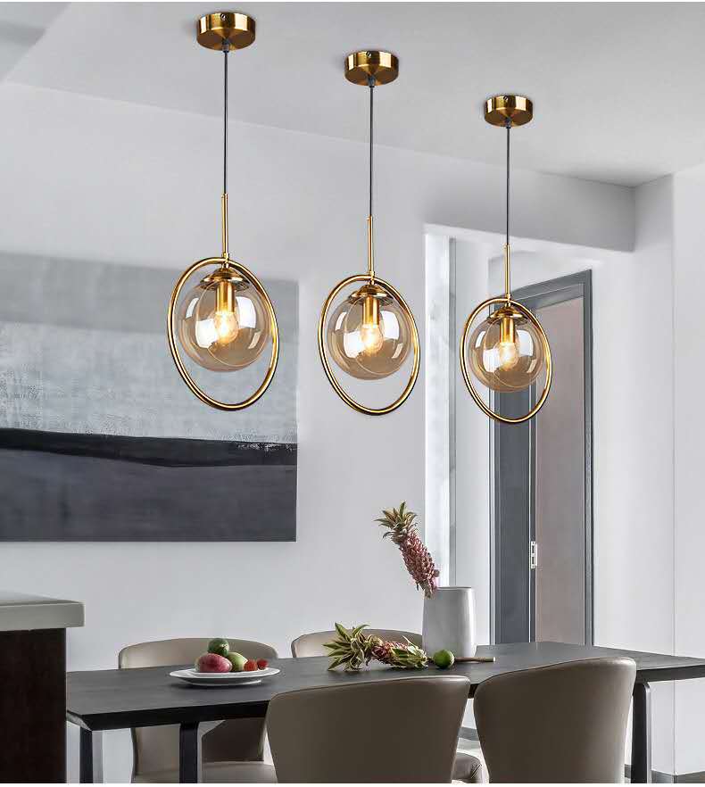 Spherical Pendant Lighting Contemporary Style Glass Clear Pendant Light Fixture for Bedroom