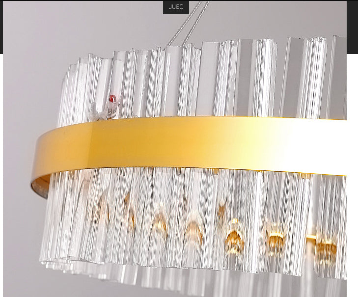 Gold Circular Ring Pendant Lighting Fixture Modern LED Crystal Ceiling Suspension Lamp