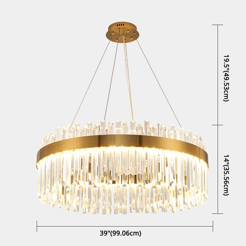 LED Parlor Pendant Lighting Fixture Contemporary Gold Suspension Lamp with Circle Crystal Shade