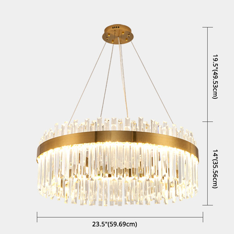 LED Parlor Pendant Lighting Fixture Contemporary Gold Suspension Lamp with Circle Crystal Shade