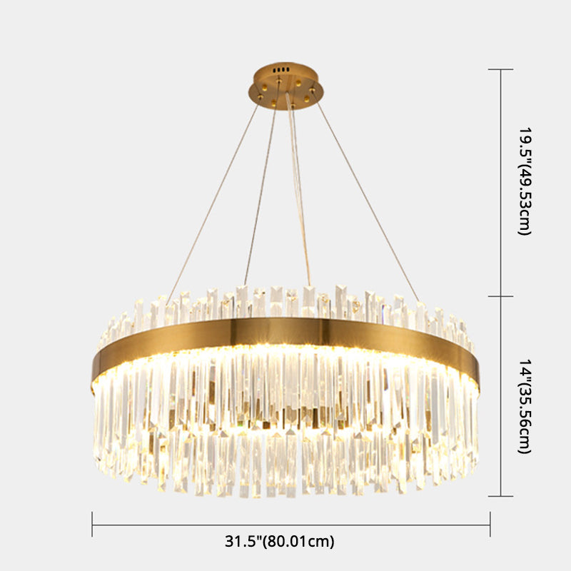 LED Parlor Pendant Lighting Fixture Contemporary Gold Suspension Lamp with Circle Crystal Shade