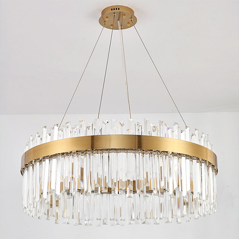 LED Parlor Pendant Lighting Fixture Contemporary Gold Suspension Lamp with Circle Crystal Shade